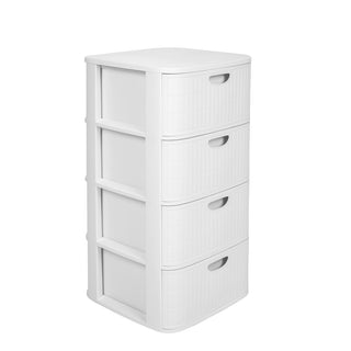 XL Schubladenschrank 'Domus' 4 Schubladen Kunststoff - Moderner Rollcontainer in Rillen-Optik - 40x40x81 cm - Weiß