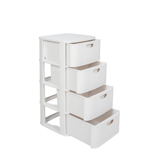 XL Schubladenschrank 'Domus' 4 Schubladen Kunststoff - Moderner Rollcontainer in Rillen-Optik - 40x40x81 cm - Weiß