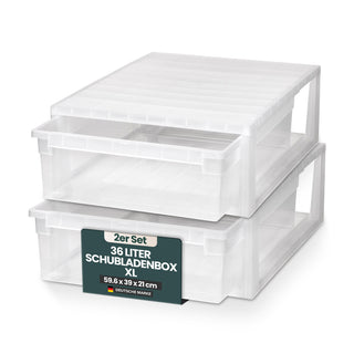 Set: 2 x Schubladenbox Größe XL, Volumen 36 Liter (weiss, transparent)