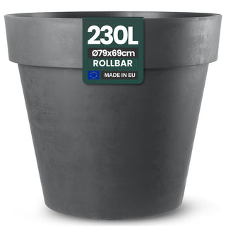 XXL Pflanzkübel / Pflanztopf „LIKE“ Ø 79 x H 69 cm - Anthrazit - Rund, Rollbar - in Natur Stein Optik