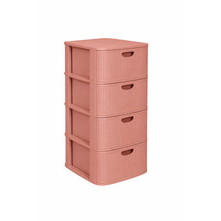 XL Schubladenschrank 'Domus' 4 Schubladen Kunststoff - Moderner Rollcontainer in Rillen-Optik - 40x40x81 cm - Rot-Braun