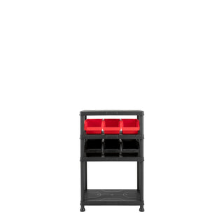 Kunststoffregal 12" Q-Brick mit 4 Böden in Schwarz und Lagerboxen (Set wählbar)