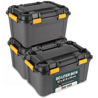 Wasserdichte Aufbewahrungsbox 'Bunker' 80 Liter mit Deckel - IPX7 (Set wählbar)
