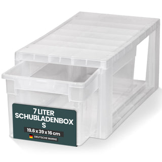 Schubladenbox Größe S, Volumen 7 Liter (weiss, transparent)