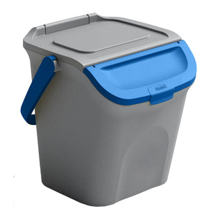 Set: 3 x Mülleimer, Mülltrennsystem in Grau (Deckel:Gelb,Gruen,Blau)