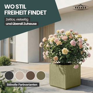 3 x Pflanzkasten "Ethica" in Struktur Optik schmale Version (Olivgrün)