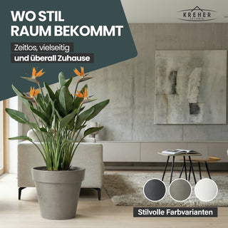 XL Pflanzkübel / Pflanztopf „LIKE“ Ø 58 x H 51 cm - Braun - Rund, Rollbar - in Natur Stein Optik