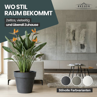 XL Pflanzkübel / Pflanztopf „LIKE“ Ø 58 x H 51 cm - Anthrazit - Rund, Rollbar - in Natur Stein Optik