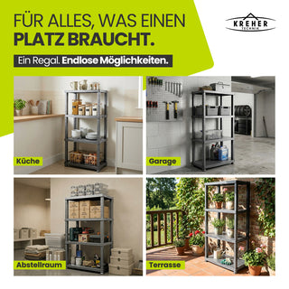 2 x Kunststoffregal „Neo“ mit 4 Böden - 30 kg pro Boden - Grau