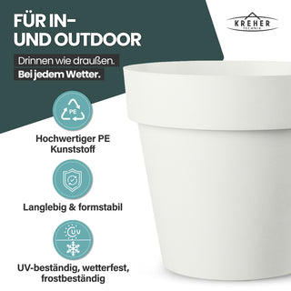 XL Pflanzkübel / Pflanztopf „LIKE“ Ø 58 x H 51 cm - Weiß - Rund, Rollbar - in Natur Stein Optik