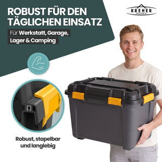 Wasserdichte Aufbewahrungsbox 'Bunker' 55 Liter mit Deckel - IP67 (Set wählbar)