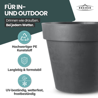 XL Pflanzkübel / Pflanztopf „LIKE“ Ø 58 x H 51 cm - Anthrazit - Rund, Rollbar - in Natur Stein Optik
