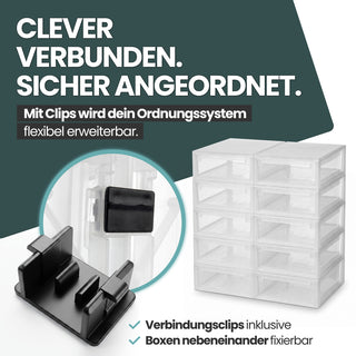 Set: 2 x Schubladenbox 52 Größe XL, 22 Liter - extra tief und halbhoch (weiss, transparent)