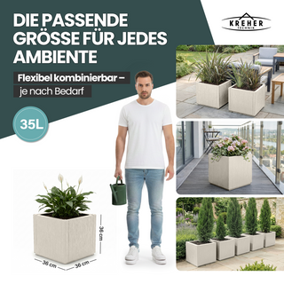 3 x Pflanzkasten "Ethica" in Struktur Optik schmale Version (Beige)