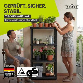 Kunststoffregal „Neo“ mit 4 Böden - 30 kg pro Boden - Schwarz