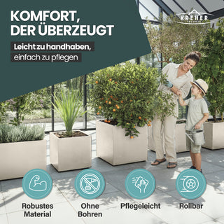 XL Pflanzkübel 'Millennium' 80 Liter, rollbar, eckig in Creme Weiß
