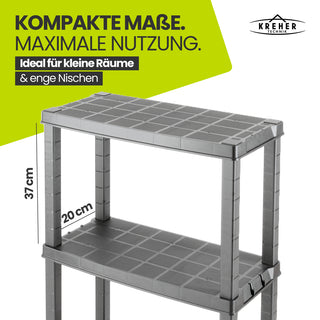 2 x Kunststoffregal „Neo“ mit 4 Böden - 30 kg pro Boden - Grau
