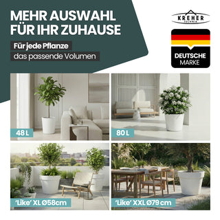 2 x XXL Pflanzkübel / Pflanztopf „LIKE“ Ø 79 x H 69 cm - Weiß - Rund, Rollbar - in Natur Stein Optik