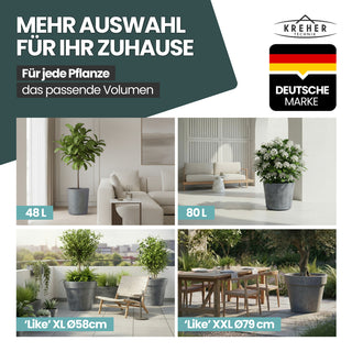 XL Pflanzkübel / Pflanztopf „LIKE“ Ø 58 x H 51 cm - Anthrazit - Rund, Rollbar - in Natur Stein Optik