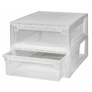 Set: 2 x Schubladenbox 52 Größe XL, 22 Liter - extra tief und halbhoch (weiss, transparent)