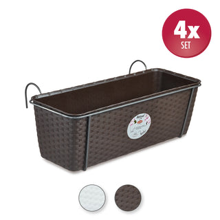 Set: 4 x Pflanzkasten in Rattan-Optik mit Metallaufhängung, Breite 50 cm (Farbe wählbar)