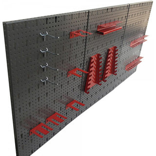 2 x Werkzeuglochwand aus Metall mit 14tlg. Hakenset, 120 x 60 cm
