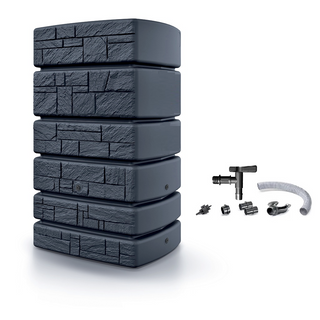 XXL Wassertank "TOWER STONE" 500 Liter in Anthrazit (STEIN OPTIK) mit Füllautomat und Wasserhahn
